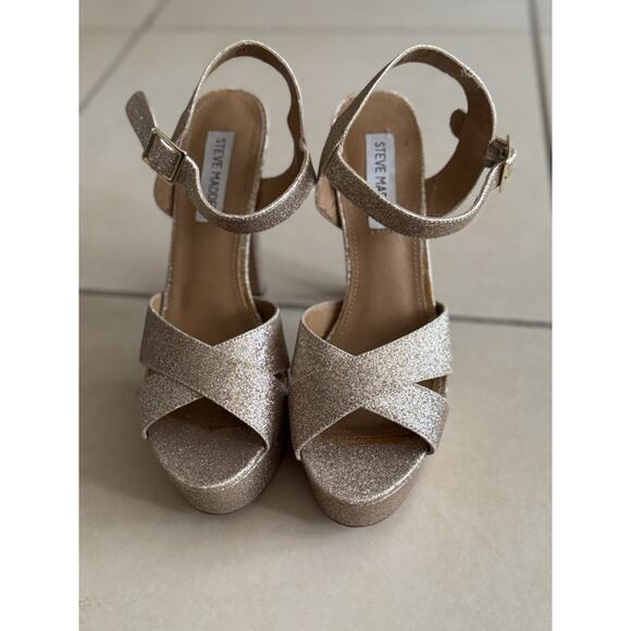 Steve Madden Gold Glitter sparkly Open toe heel pumps size 8.5 - Picture 5 of 8
